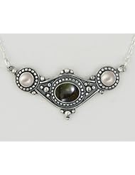 A Delightful Sterling Silver Necklace Featuring Spectralite and Pearl Made in America!