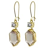 10k Yellow Gold Hexagon Cut Pink and White Quartz Earrings