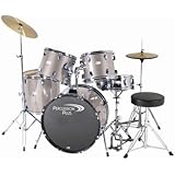 Percussion Plus Deluxe Beginner 5-Piece Drum Set w/ Cymbals and Throne - Metallic Smoky Silver