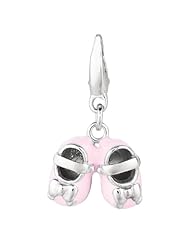 Sterling silver and Enamel PINK MARY JANE BABY SHOES W/BOWS (Charm)