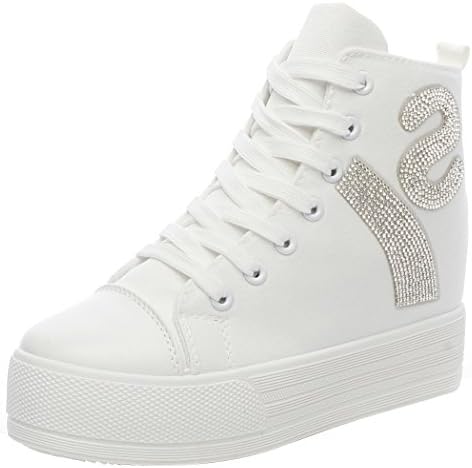 T&Mates Unique Zipper and Rhinestone Fashion Style Canvas High-top Women's Shoes(7.5 B(M) US, White)