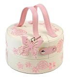Jewellery Box Butterfly/Flowers Embroidered Pattern Cream/Pink/Round