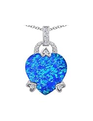 Original Star K (tm) Large Lock Love Heart Pendant with 13mm Heart Shape Created Blue Opal in 925 Sterling Silver