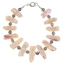 Handmade Mother Of Pearl Bracelet With Antiqued Silver Beads & Floral Design