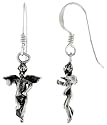Sterling Silver Cherub Angel Drop Earrings, 5/8" (16mm) tall