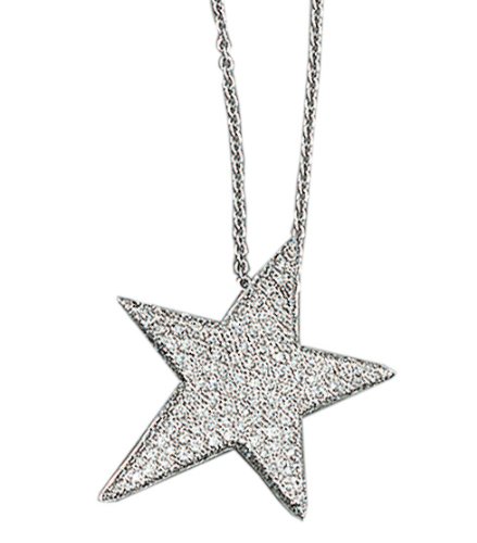 14K White Gold Closed Star-Shaped Designer Pendant, Enhanced with Pave Set Diamonds.( GH-Color, SI-Clarity, c.t.t.w 0.69CT)