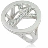 Sterling Silver Peace Sign Simulated Diamond CZ Ring