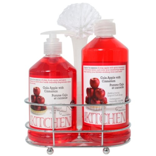 Upper Canada Soap & Candle Kitchen New Caddy Set with Dish Soap and Hand Wash, Gala Apple with Cinnamon