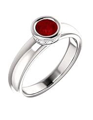 10K White Gold 5.00mm Round Cut Chatham Created Ruby and Diamond Ring -- LIFETIME WARRANTY