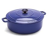 World Cuisine Oval Enamel Cast Iron Dutch Oven 8 Quart with Lid, Blue