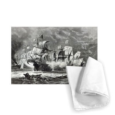 The Vanguard, under Sir William Winter, engaging the Spanish Armada, from 'Leisure Hour', 1888 (engraving) by Oswald Walter Brierly - Tea Towel 100% Cotton - Art247 - Tea Towel - 46x70cm