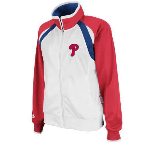 MLB Women's Philadelphia Phillies Thermabase Long Sleeve Full Zip Fleece Track Jacket, Pro White/Pro Scarlet/Pro Royal, Medium
