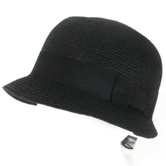 Cloche Bucket Bell Summer Sun Beach Bow Hat Black With Black Hatband