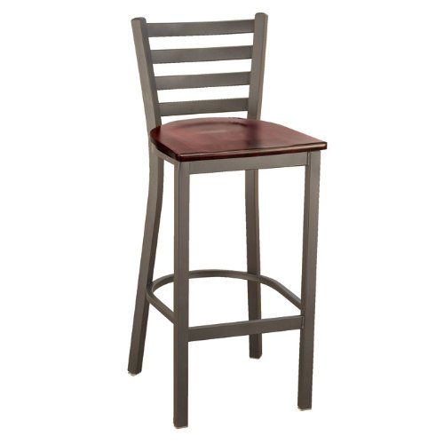Ladder Back Cafe Stool with Wood Seat Mahogany Seat/Silver Frame