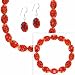 Jewelry : Sterling Silver Murano Glass Red Oval Millefiori Bracelet Earrings and Necklace Jewelry Set