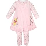 from Disney Baby Girls Sweet Little Flowers Disney Winnie The Pooh Velour Pinafore Dress, Long Sleeved Top & Leggings 3 Piece Set (0-3 Months)
