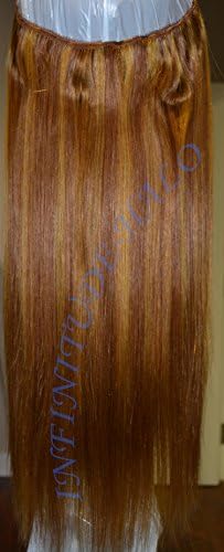 100% Remy human hair halo Extension, Infinitude-Halo, flip in with invisible miracle adjustable secret wire, Brown Gold Mix #4/#144