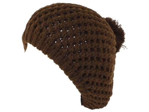 Brown Super soft thick Beret with Pom Pom for women medium to large