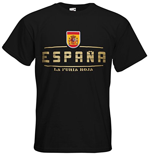 Spanien Espana EM 2016 Fanshirt T-Shirt Trikot (Schwarz, XL)