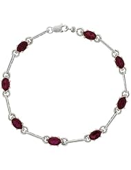 10k White Gold Dash Bar Tennis Bracelet w/ 0.05 Carat Brilliant Cut Diamonds & 4.0 Carats Oval Cut Created Ruby Stones, 3/16 in. (5mm) wide