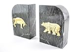 Stock Market Bookends, Green Marble & Gold Plated