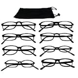 Reading Glasses-Lot Of 8-Black Plastic Frame-FREE Case+1.25
