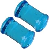 Pair of Glass Double Flared Solid Plugs: 4g Ocean - B000MQNOXW