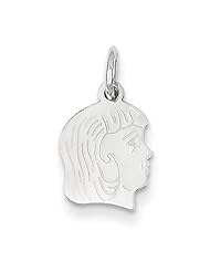 14k White Gold Etched Small Facing Right Engravable Girl Charm Cyber Monday Special