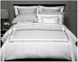 Pinzon Hotel Banded 100-Percent Egyptian Cotton Sateen King Duvet Cover, Silver Grey