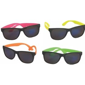 Click here to buy 4 Neon Sunglasses Hip Hop 80's Shades Glasses - Dark lenses - 4 hot neon colors!.