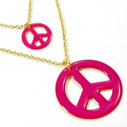 Hot Pink Double Peace Gold Fashion Necklace
