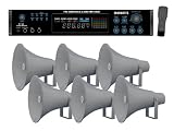 Pyle Complete Amplifier / Speaker Package for Home / Office / Schools / Public - - PT720A 1000W AM / FM / Tuner Hybrid Amplifier with 70 - Volt Output, Built - In Auto Mute Function And Music On Hold Output + ( 6x ) PHSP131T 13.5 &acute; Indoor / Outdoor 7
