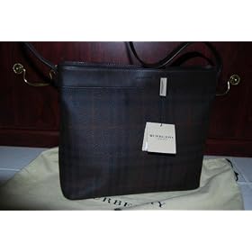 Authentic Burberry Dark Brown Equestrian Hobo Bag Purse