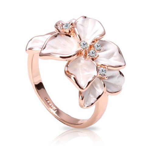 Fashion Plaza Christmas Gift White Flower Ring with Five Crystals R180