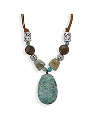 MMA Silver - 16 inch+2 inch Turquoise and Quartz Cord Necklace