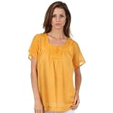 Sakkas Square Neck Button Detail Semi-Sheer Gauzy Cotton Blouse