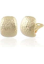 JanKuo Jewelry Gold Tone Clip On Earring Hammered Style