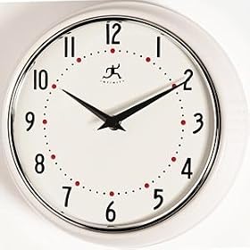 Infinity Instruments Retro Round Metal Wall Clock, White