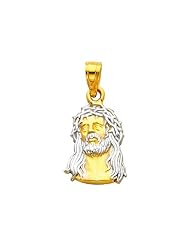 14K Yellow and White 2 Two Tone Gold Jesus Face Religious Charm Pendant