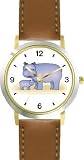 Hippopotamus (Hippo) Mother & Baby No.1 Cartoon - JP Animal - WATCHBUDDY DELUXE TWO-TONE THEME WATCH - Arabic Numbers - Brown Leather Strap-Size-Women's Size-Small