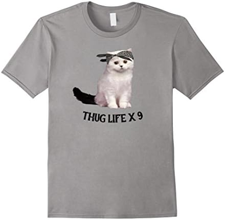 Men's Thug Life x 9 Cute Cat Funny Animal T Shirt Large Slate