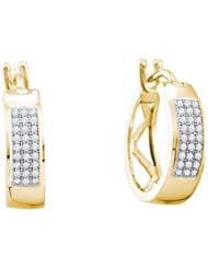 Real Diamond Earrings 0.16CTW DIAMOND MICRO PAVE HOOPS Yellow-gold 10K