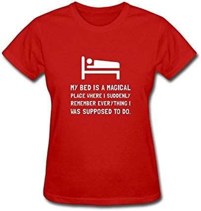 RrelmmY Women's Bed Magical Place Fun T-Shirt Red M
