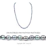 Single Strand 22 Inch 6-7mm Black Oval Shape Freshwater Cultured Pearl Necklace