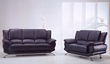 Stunning Contemporary Design Black Leather Sofa Loveseat Set