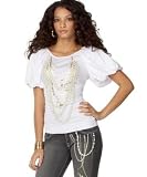 Baby Phat Short Puff-Sleeve Open-Neck Tee with Tie V-Back