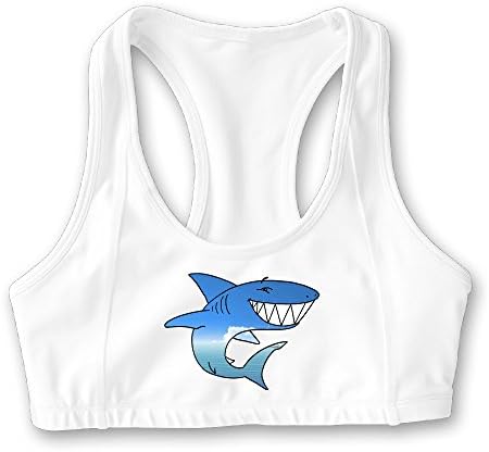 CHIKUD Women's Happy Shark In The Sea Racerback Yoga Bra Sport Bra White