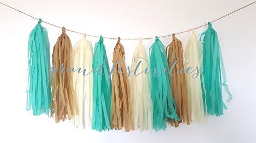 DIY Tan Teal Cream Off White Paper Tissue Tassel Garland Birthday Wedding Bridal Baby Shower Graduation Party Tassel