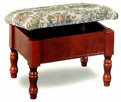 Queen Anne Style Cherry Finish Wood Footstool w/ Storage
