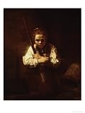 Girl with a Broom, 1640 Art Giclee Poster Print by Rembrandt van Rijn, 12x16